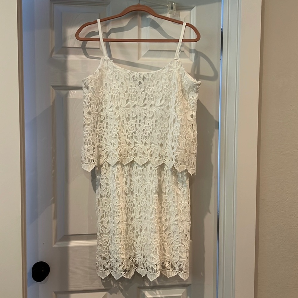 NWT Romeo & Juliet ivory/white lace overlay dress adjustable spaghetti strap M